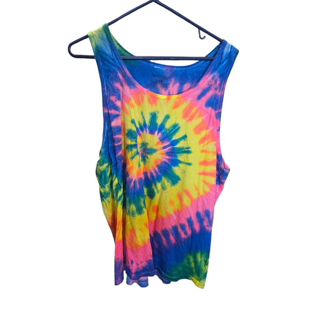 Dyenomite Tie Dye Tank Top XL Rainbow Spiral Sleeveless Cotton Hand Dyed USA